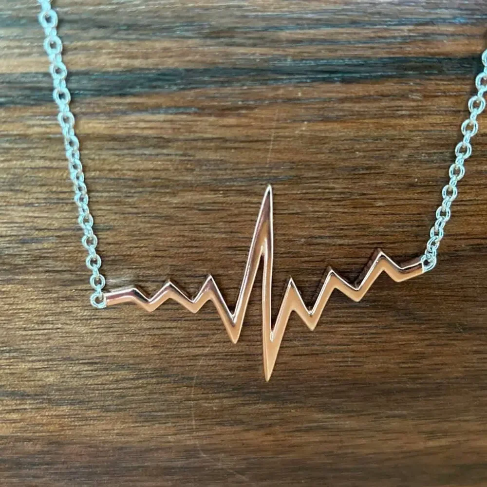 Necklace - Rose Gold Plated - Sterling Silver - Heartbeat Pulse Design - NEW